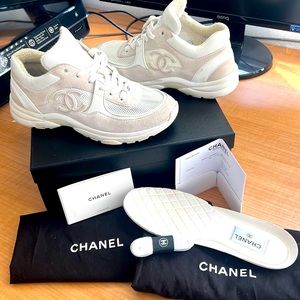 Authentic limited edition all white suede Chanel sneakers